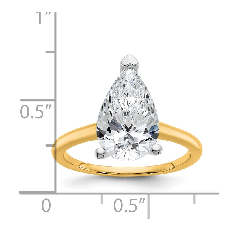 14K Two-Tone Gold Two-tone 3 carat Certified Lab Grown Diamond VS+ F+ Pear Solitaire Complete Engagement Ring