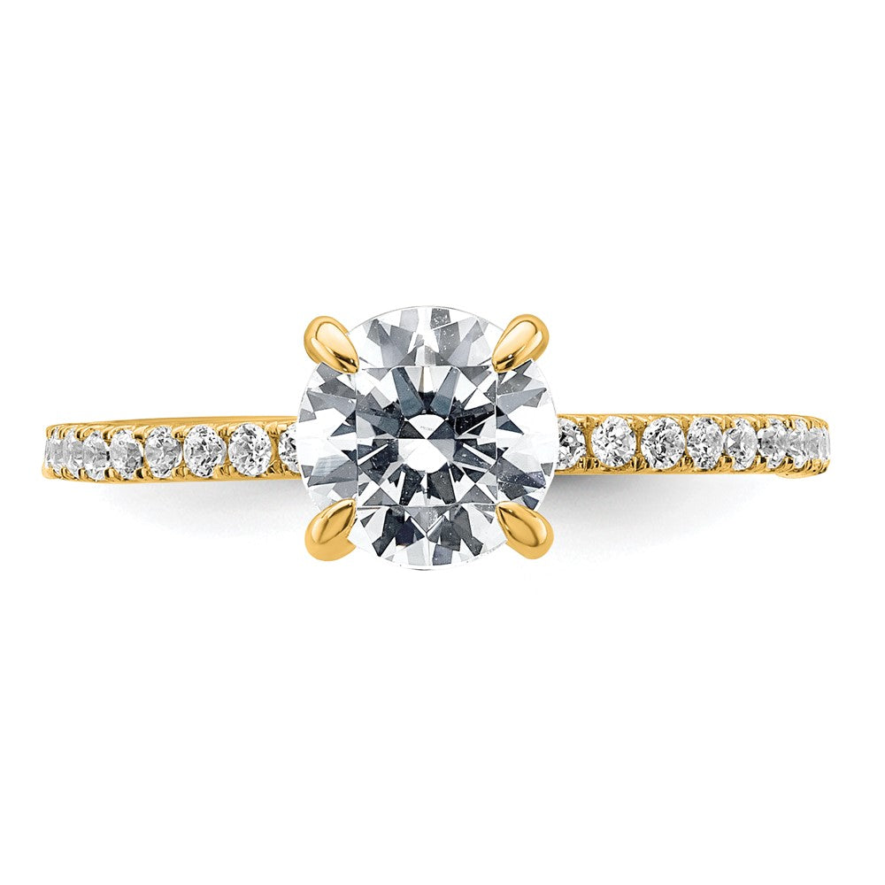 14K Yellow Gold 1 1/3 carat Certified Lab Grown Diamond VS/SI+ G+ Round Complete Solitaire with Flair Engagement Ring