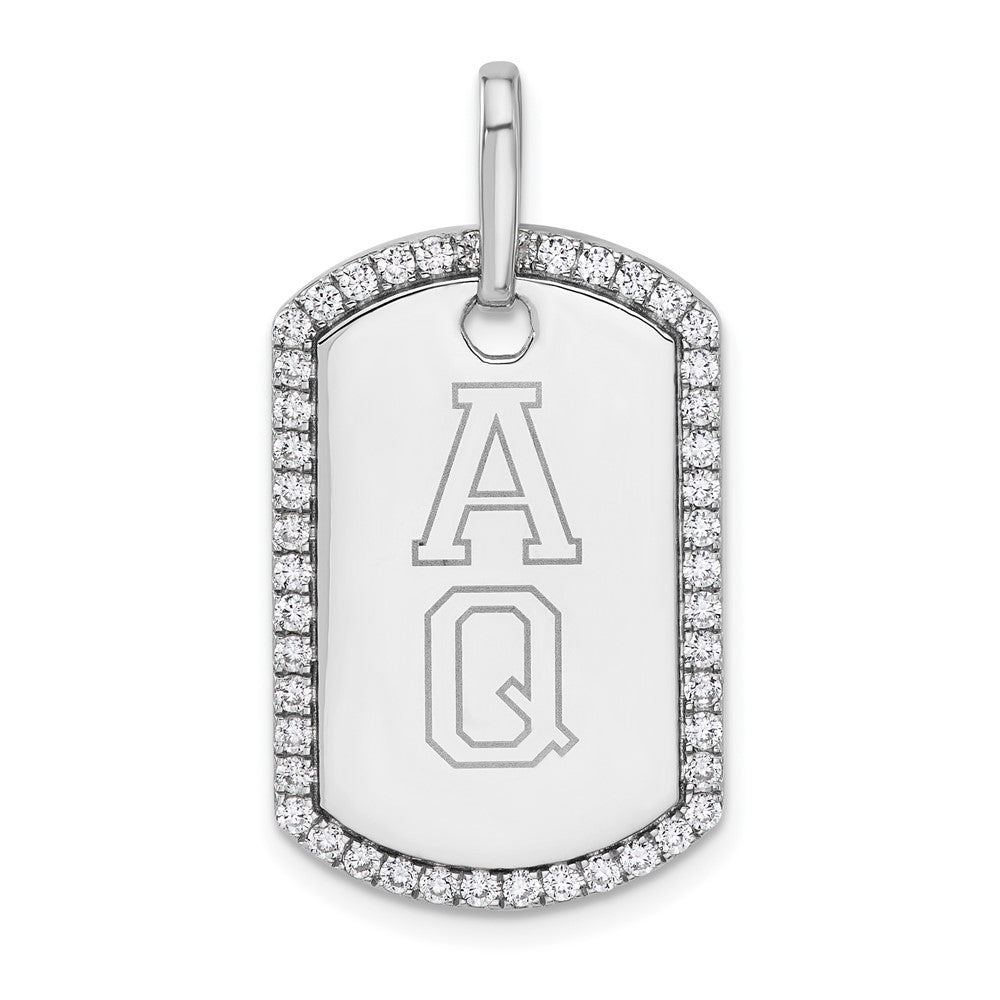 14K White Gold Personalized Diamond Dog Tag Charm