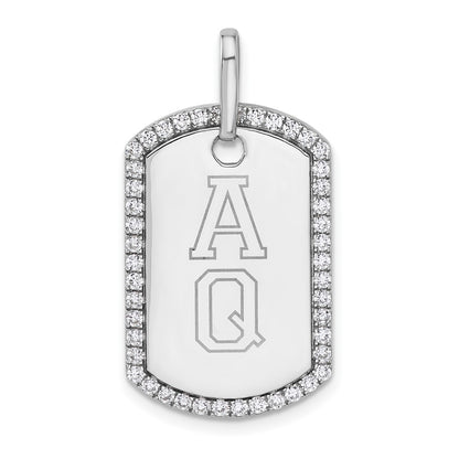 14K White Gold Personalized Diamond Dog Tag Charm