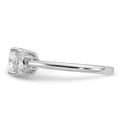 14K White Gold 1/2 carat Lab Grown Diamond VS/SI+ G+ Half Moon and 1 1/2 carat Cushion Center Semi Mount Three Stone Engagement Ring