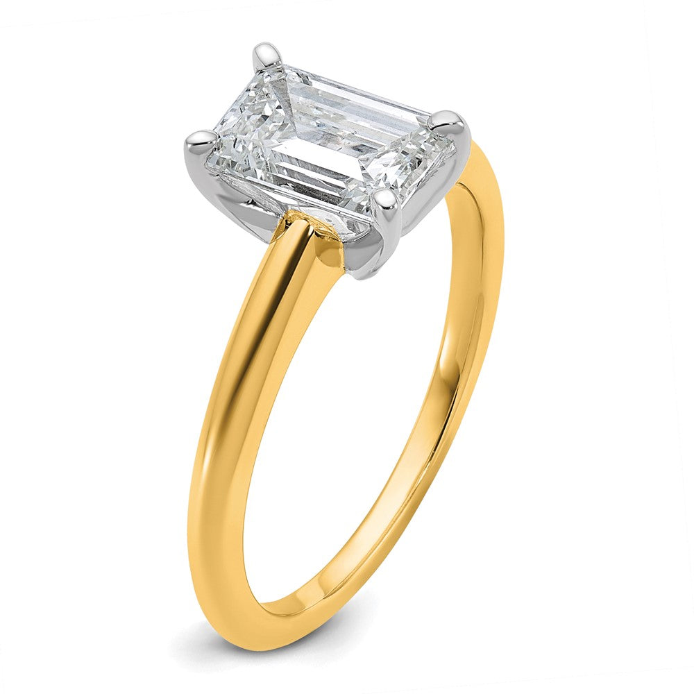 14K Two-Tone Gold Two-tone 1 1/2 carat Lab Grown Diamond VS+ F+ Emerald Solitaire Complete Engagement Ring