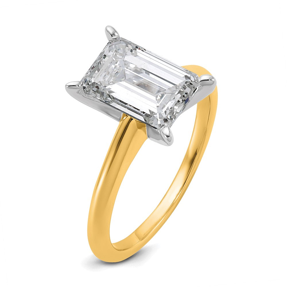 14K Two-Tone Gold Two-tone 3 carat Certified Lab Grown Diamond VS+ F+ Emerald Solitaire Complete Engagement Ring