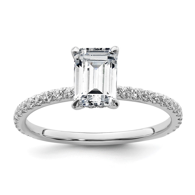14K White Gold 1 3/8 carat Certified Lab Grown Diamond VS+ F+ Emerald Complete Solitaire with Flair Engagement Ring