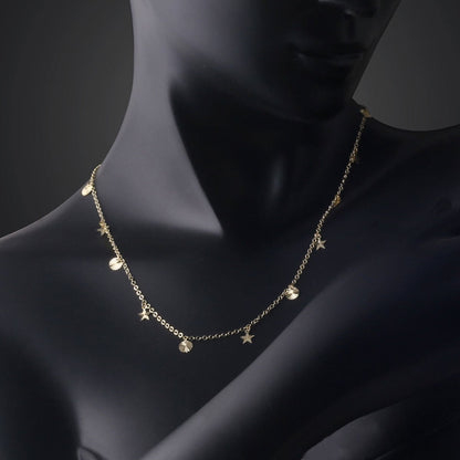 14K Yellow Gold Sparkling Star Lightweight Necklace