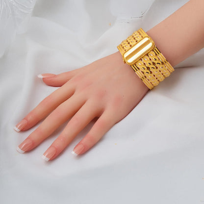 14K Yellow Gold Buckle Braided Hinged Cuff Bangle