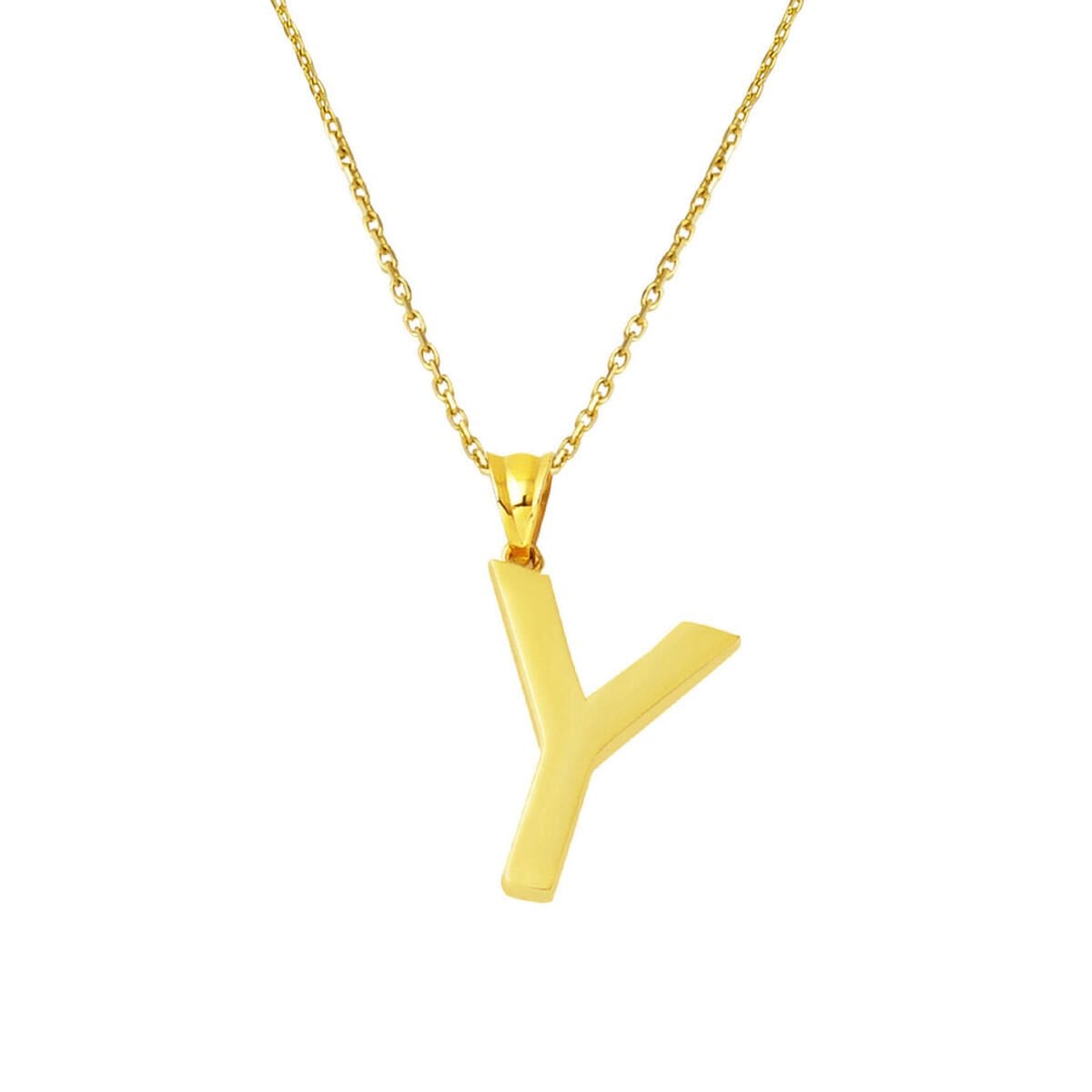 14K Yellow Gold Classic Y Initial Necklace
