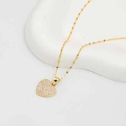 14K Yellow Gold Sparkling Heart Cubic Zirconia Necklace