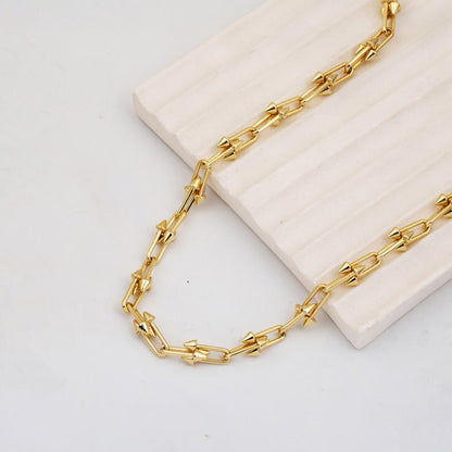 14K Yellow Gold Studded Designer Inspired Cubic Zirconia Chain Necklace 55 cm