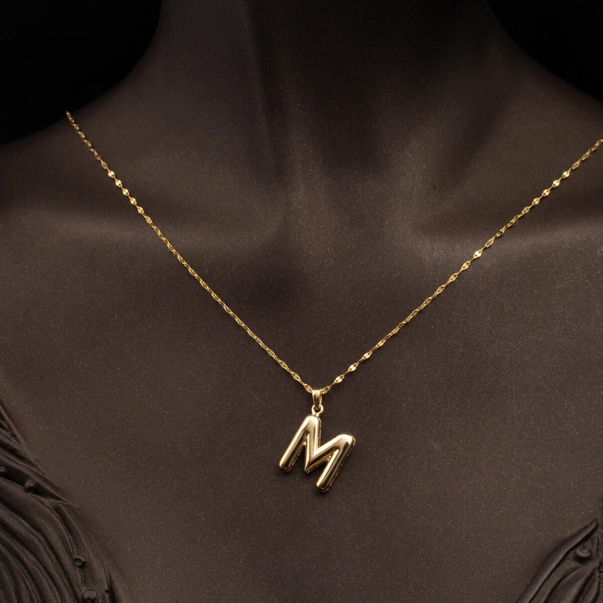 14K Yellow Gold Balloon Initial M Necklace
