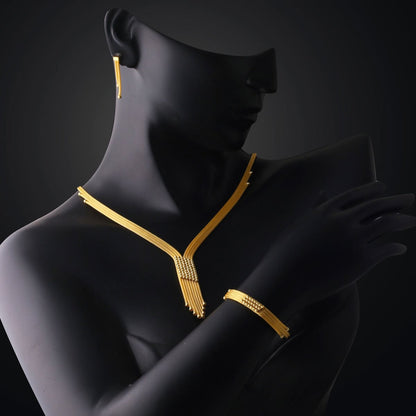 14K Yellow Gold Bead Woven Link Jewelry Set