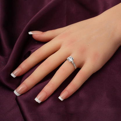 14K White Gold Shoulder Cubic Zirconia Ring