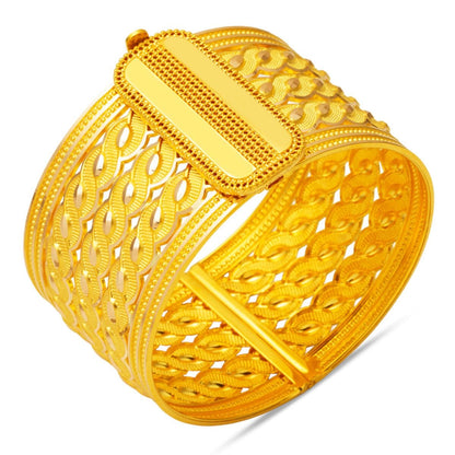 14K Yellow Gold Buckle Braided Hinged Cuff Bangle