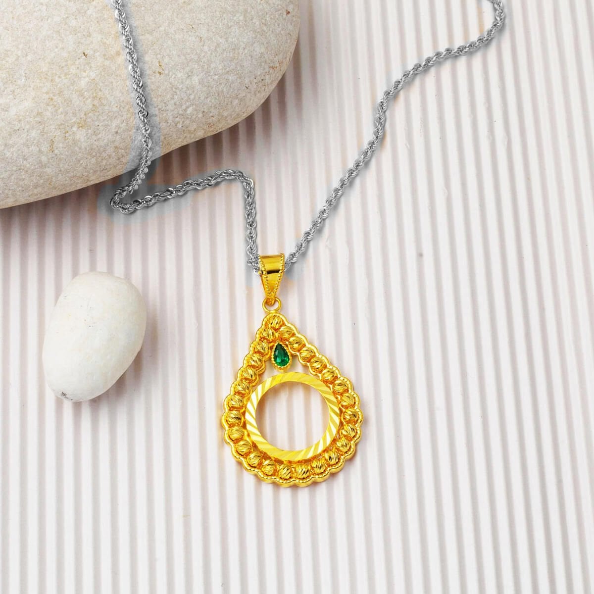 14K Yellow Gold Quarter Coin Attachable Gold Bead Cubic Zirconia Pendant