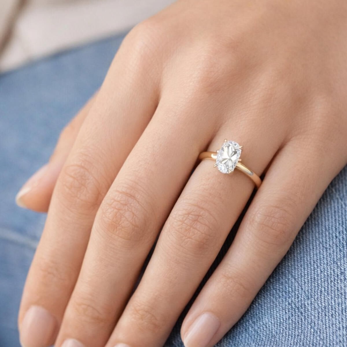 14K Yellow Gold 0.50 Ct Oval Cut Solitaire Moissanite Ring