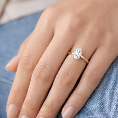 14K Yellow Gold 0.50 Ct Oval Cut Solitaire Moissanite Ring