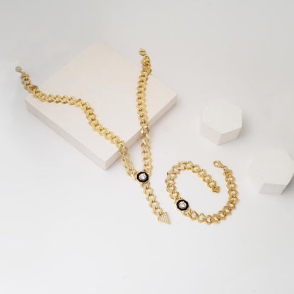 14K Yellow Gold Curb Cagla Cubic Zirconia Jewelry Set