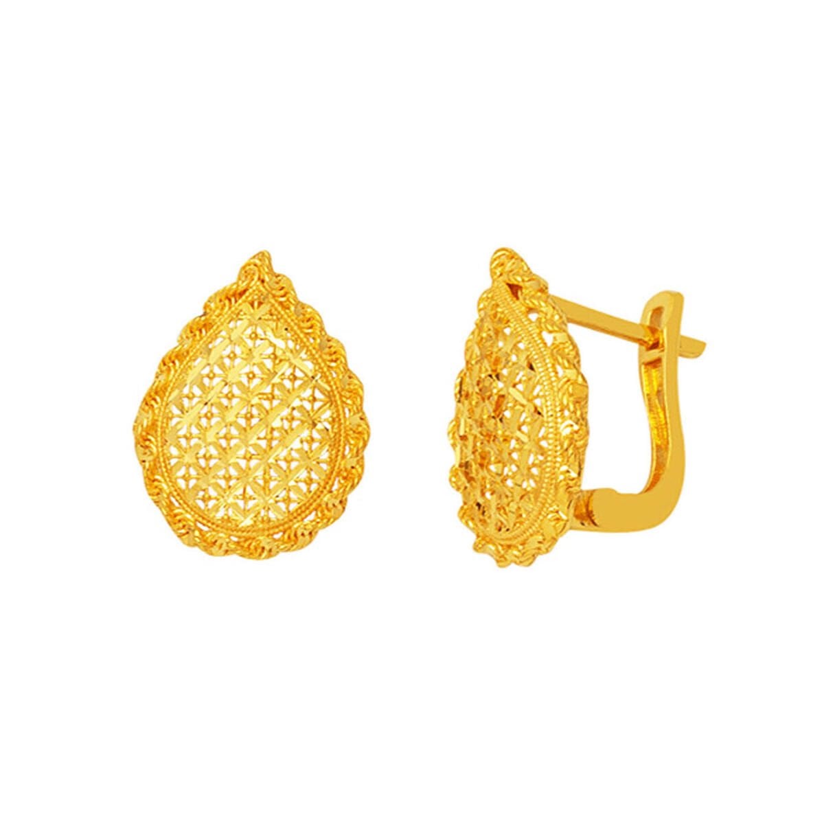 22K Yellow Gold Teardrop Flower of Life Earrings
