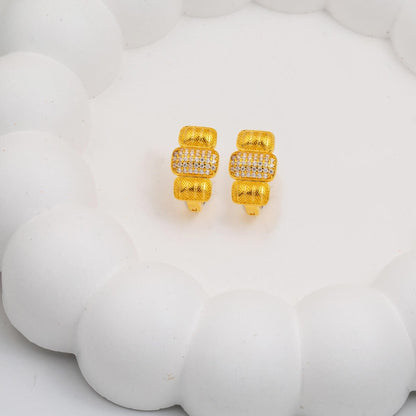 14K Yellow Gold Mesh Segmented Cubic Zirconia Earrings