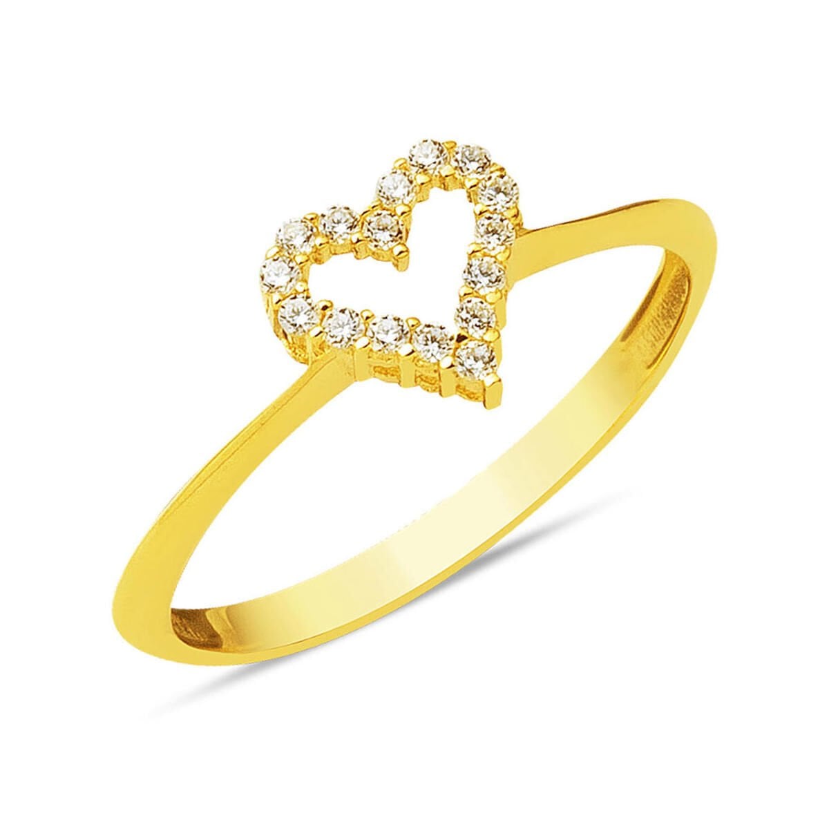 14K Yellow Gold Heart Minimalist Cubic Zirconia Ring