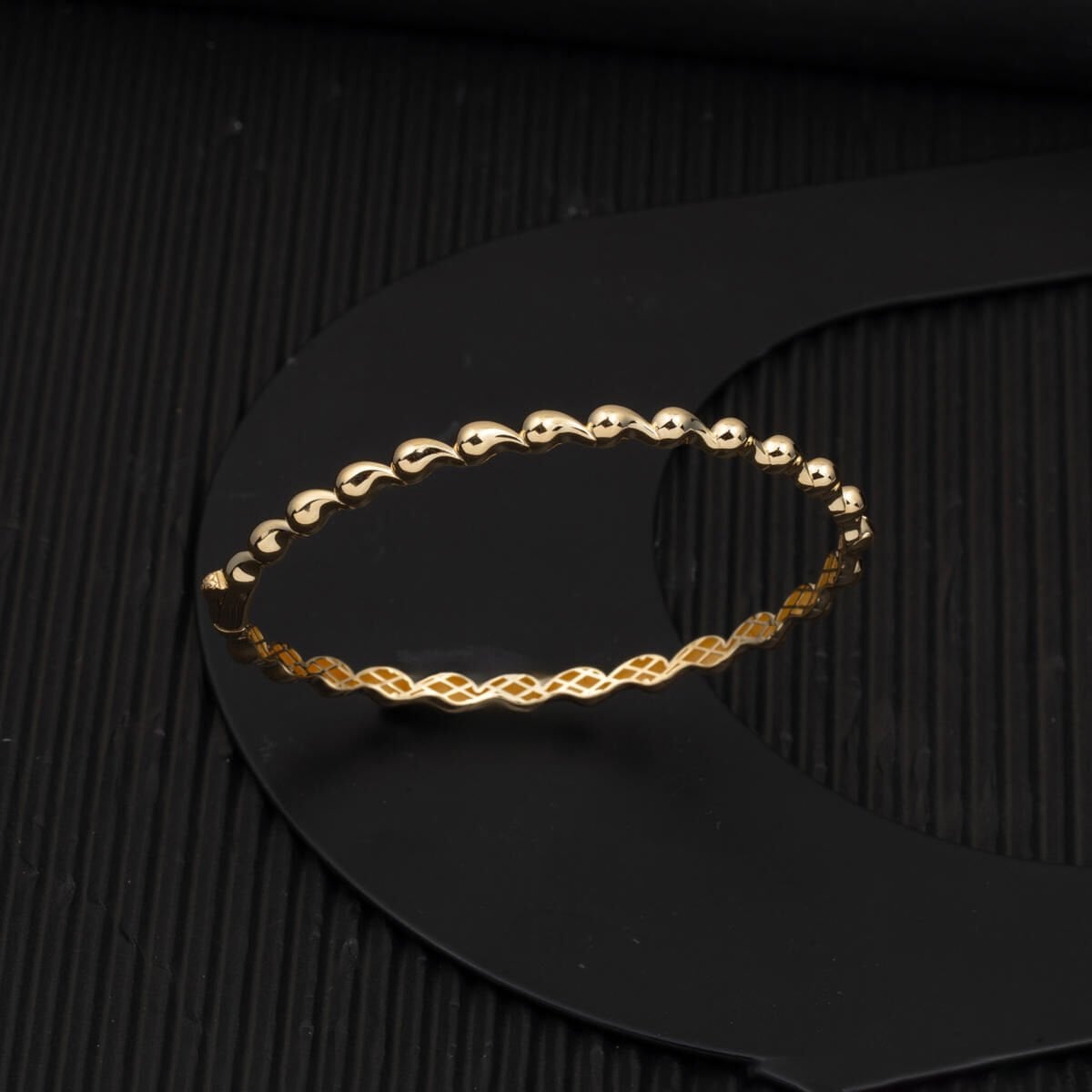 14K Yellow Gold Thin Designer Inspired Hinged Cuff Bracelet