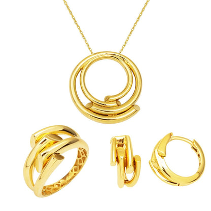 14K Yellow Gold Ribbed Design Jewelry Set