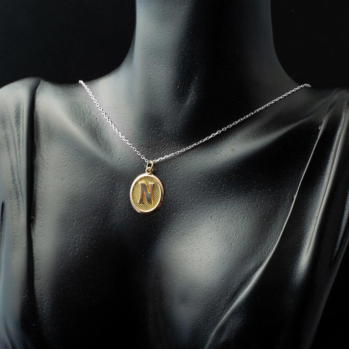 14K Yellow Gold Oval Initial N Pendant