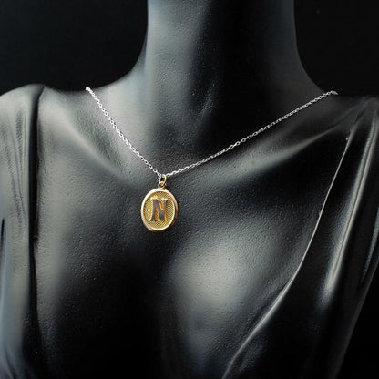 14K Yellow Gold Oval Initial N Pendant