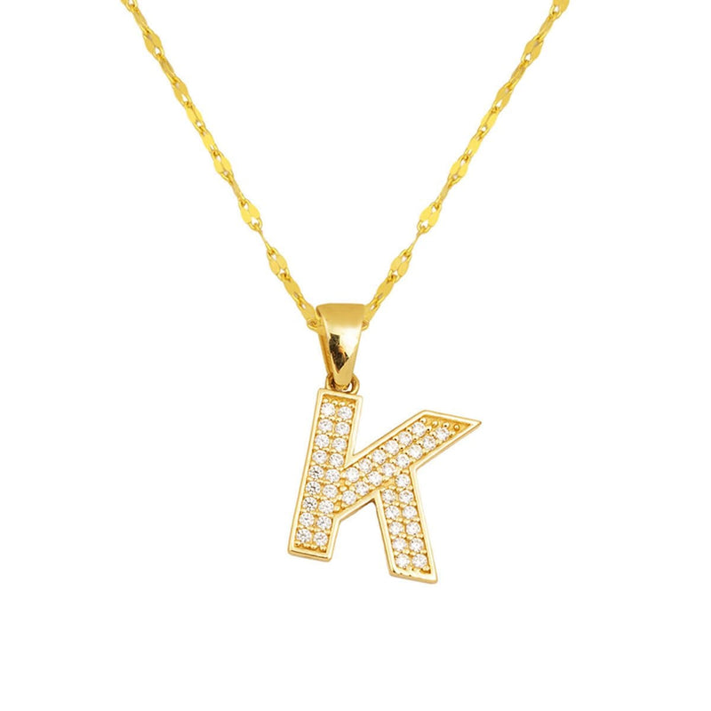 14K Yellow Gold Initial K Cubic Zirconia Necklace