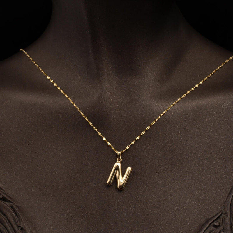 14K Yellow Gold Balloon N Initial Necklace