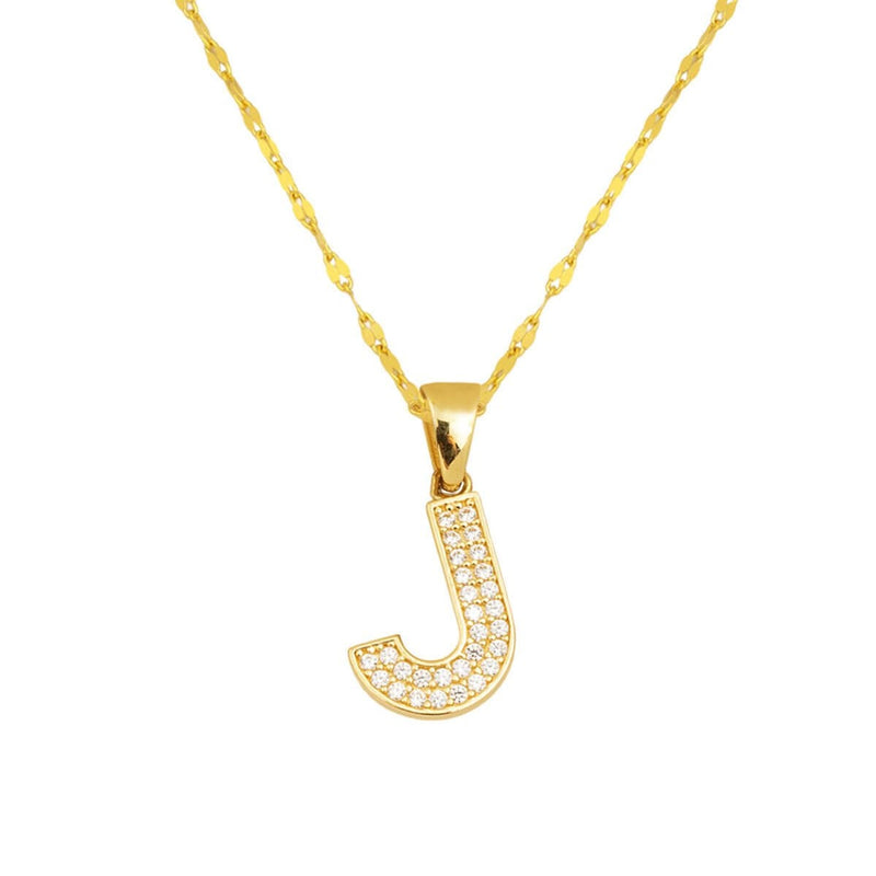 14K Yellow Gold Initial J Cubic Zirconia Necklace