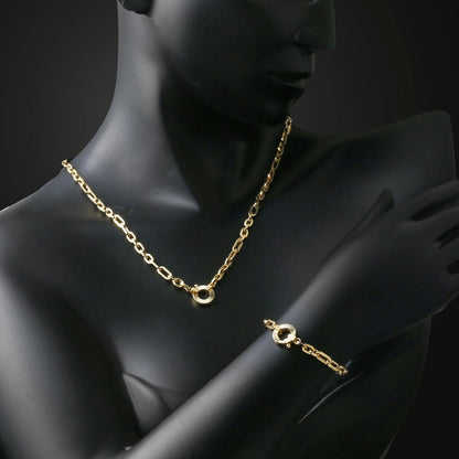 14K Yellow Gold Hoop Lock Chain Jewelry Set