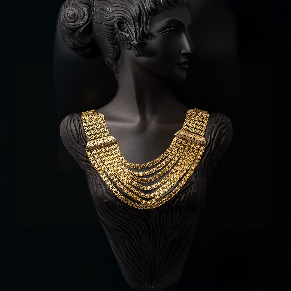 14K Yellow Gold 7 Row Urfa Handcrafted Collar Necklace