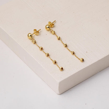 14K Yellow Gold Bead Dangle Earrings