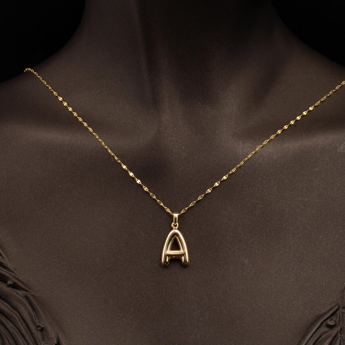 14K Yellow Gold Balloon Initial A Necklace