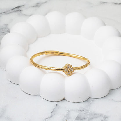 14K Yellow Gold Clover Flexible Italian Cubic Zirconia ID Bracelet