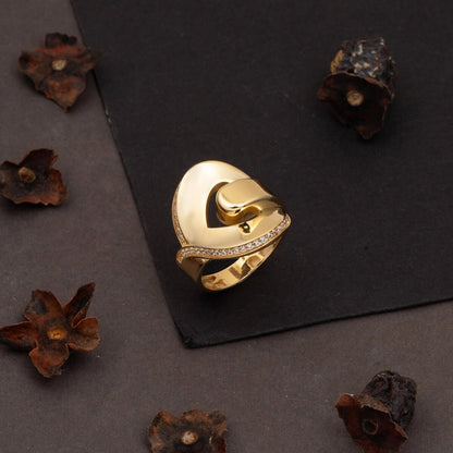 14K Yellow Gold Heart Knot Cubic Zirconia Ring