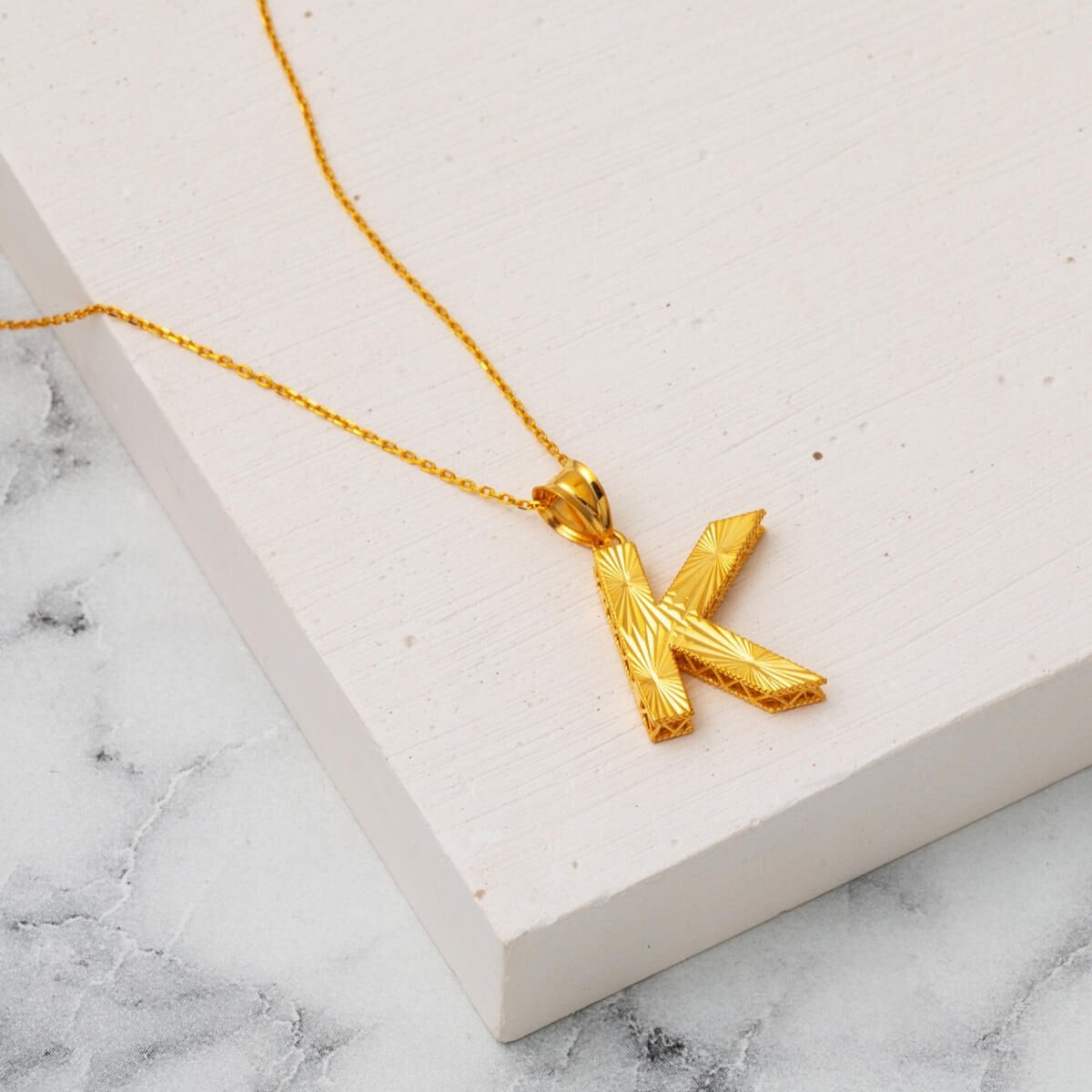 22K Yellow Gold Initial K Necklace