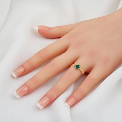 14K Yellow Gold Clover Green Cubic Zirconia Jewelry Set