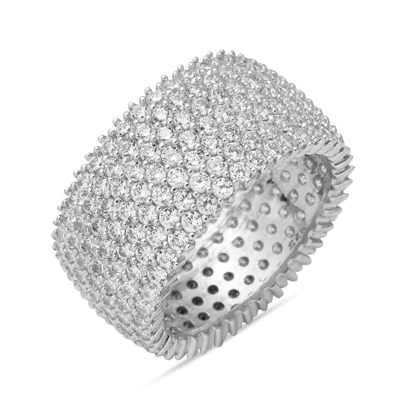 14K White Gold 7 Row Cubic Zirconia Full Eternity Wedding Band