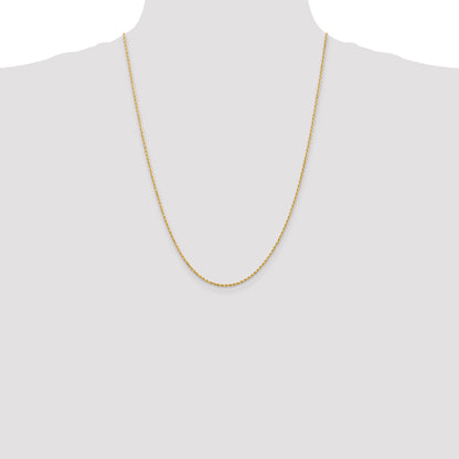 24 Inch 14K Yellow Gold 1.5mm Diamond Cut Rope Chain Necklace