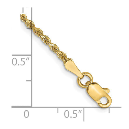 8 Inch 14K Yellow Gold 1.75mm Diamond Cut Rope Chain Bracelet