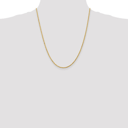 22 Inch 14K Yellow Gold 2mm Diamond Cut Rope Chain Necklace