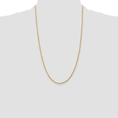 26 Inch 14K Yellow Gold 2mm Diamond Cut Rope Chain Necklace