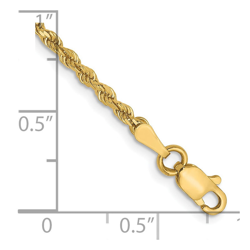 7 Inch 14K Yellow Gold 2mm Diamond Cut Rope Chain Bracelet