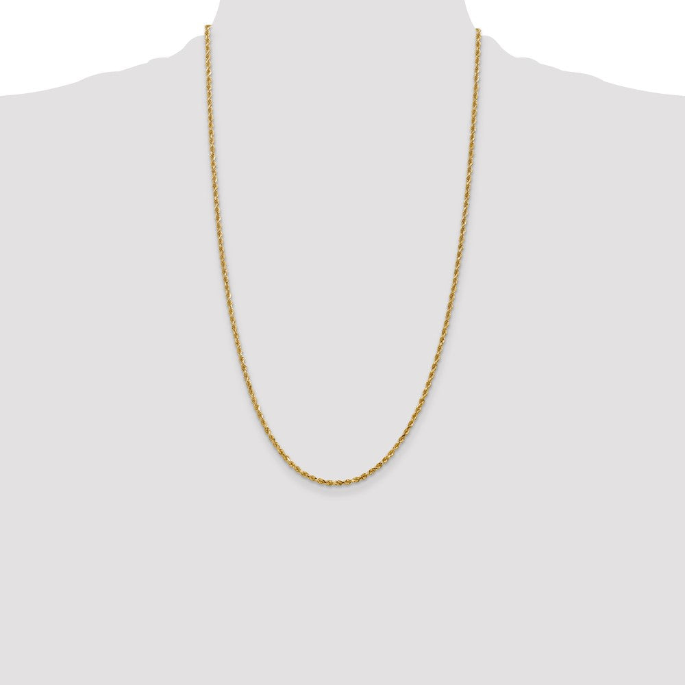 26 Inch 14K Yellow Gold 2.5mm Diamond Cut Rope Chain Necklace