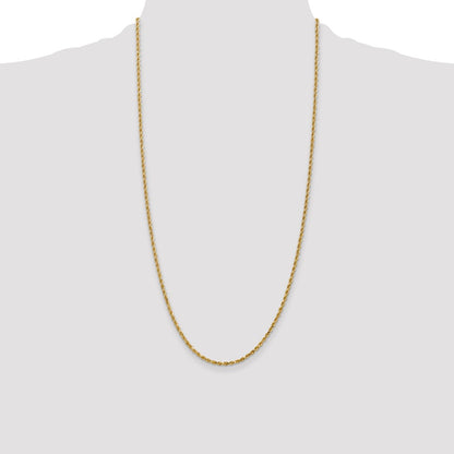 28 Inch 14K Yellow Gold 2.5mm Diamond Cut Rope Chain Necklace