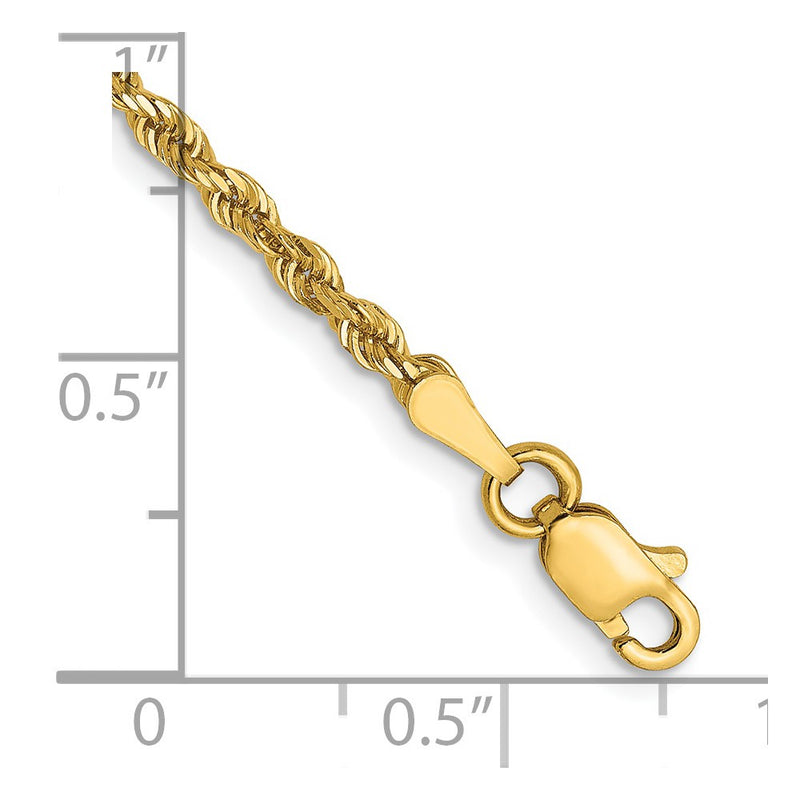 7 Inch 14K Yellow Gold 2.5mm Diamond Cut Rope Chain Bracelet