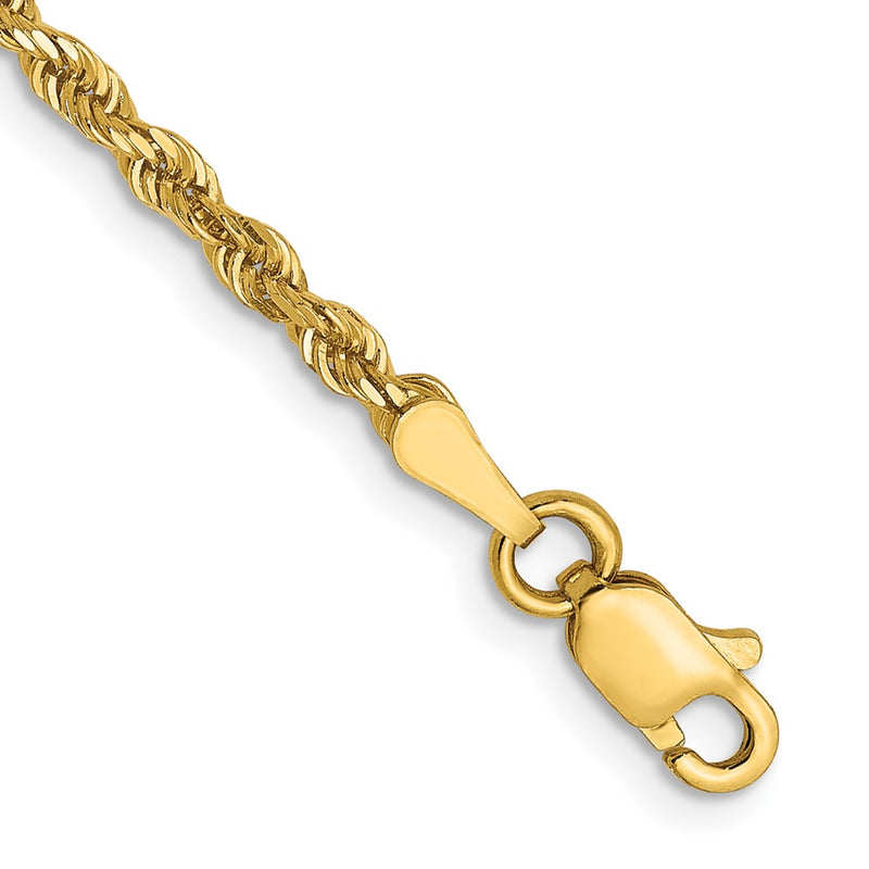 7 Inch 14K Yellow Gold 2.5mm Diamond Cut Rope Chain Bracelet