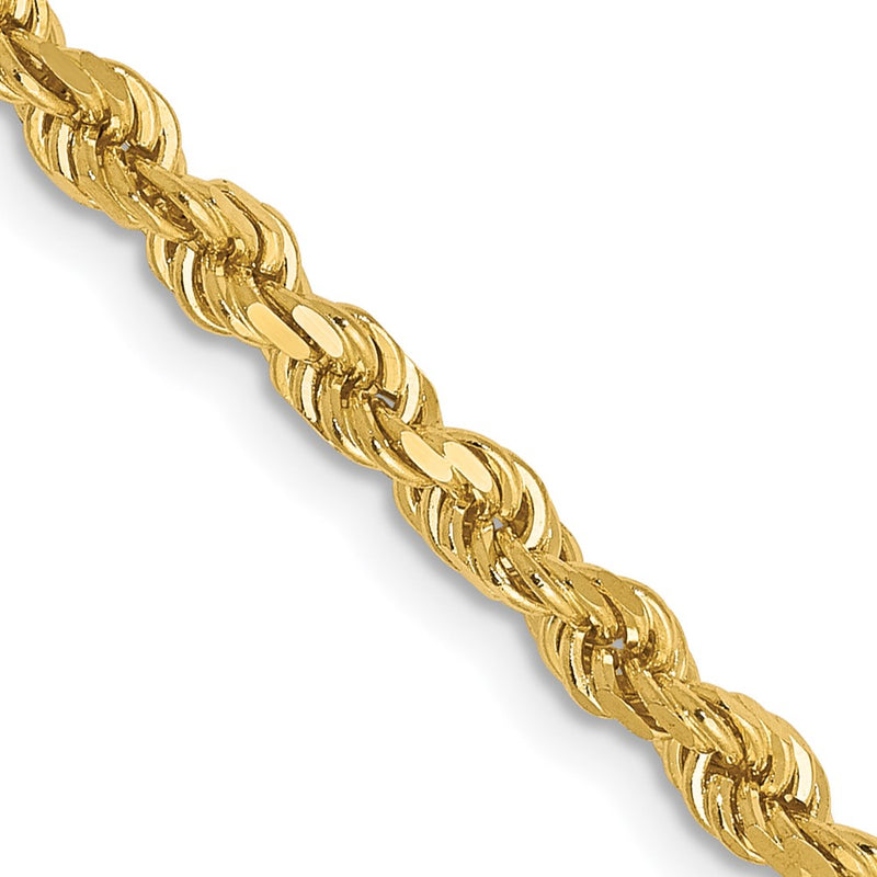 26 Inch 14K Yellow Gold 2.75mm Diamond Cut Rope Chain Necklace